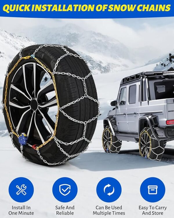 Auto Fixing Snow Chains Tire Chains For Cars Suv Pickup Trucks - Auto Fixing 1 Min Quick Fit AND Easy Installation, Reusable Universal Emergency Traction Snow Chains - Set of 2（HKN170） - Image 5