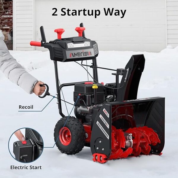 Gas Snow Blower, 24-Inch Self-Propelled Snow Blower Powered by 7HP OHV 212cc Engine, Electric Start, 13-Inch Snow Tires with LED Lights - Image 2