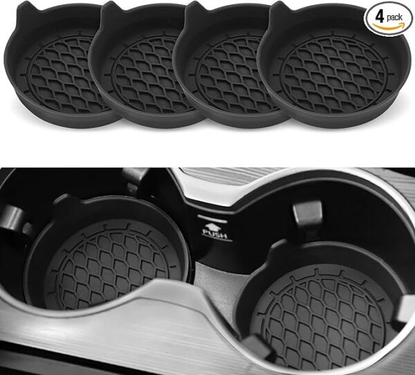 SINGARO Car Cup Holder Coaster, Silicone Cup Holder Insert, Universal Non-Slip Cup Holders, Car Accessories Interior for Women and Man Interior Sets 4 Pack Black
