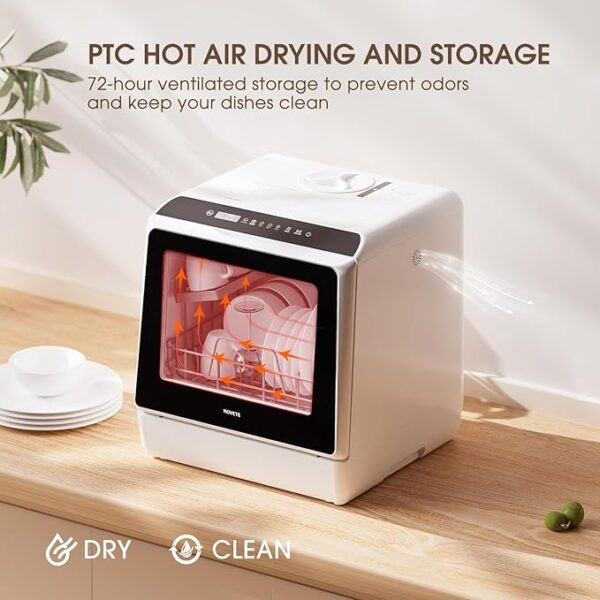 Portable Countertop Dishwashers, Compact Dishwashers with 5 L Built-in Water Tank & Inlet Hose, 5 Washing Programs, Baby Care, Air-Dry Function and LED Light for Small Apartments - Image 4