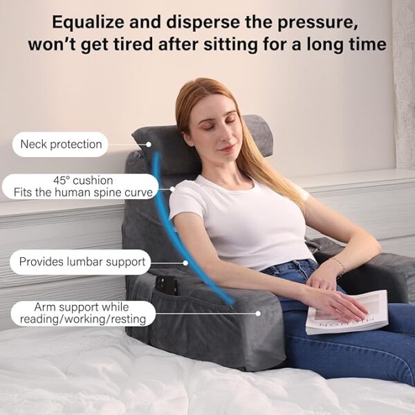 ENITYA Reading Pillow for Sitting in Bed Adult, Back Pillow for Bed Sitting up, Reading & Bed Rest Pillows for Watching TV/Reading/Gaming/Resting in Bed, Couch or Floor, Medium 19"(Grey) - Image 5