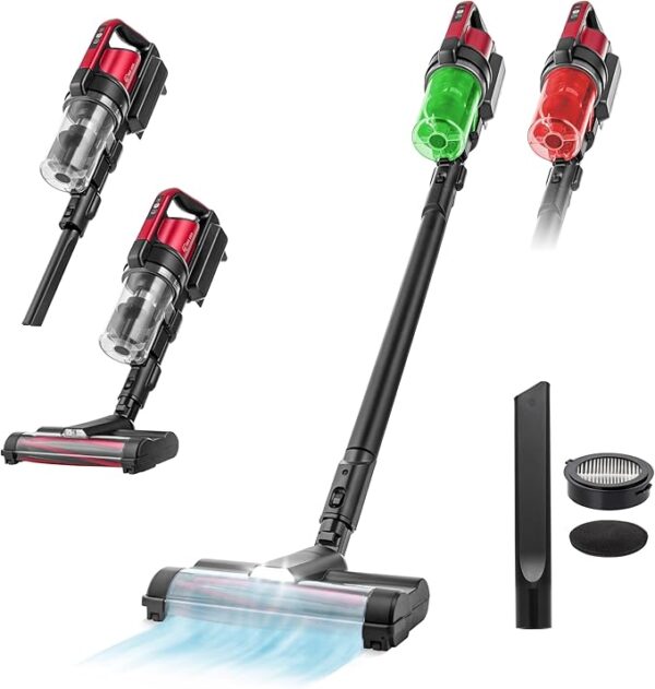 IRIS USA TRILIGHT Cordless Vacuum Cleaner, 11-inch Powerhead, Self-Standing Design, Fast Charging, 50-Minute Runtime, LED Dust Sensor, Black