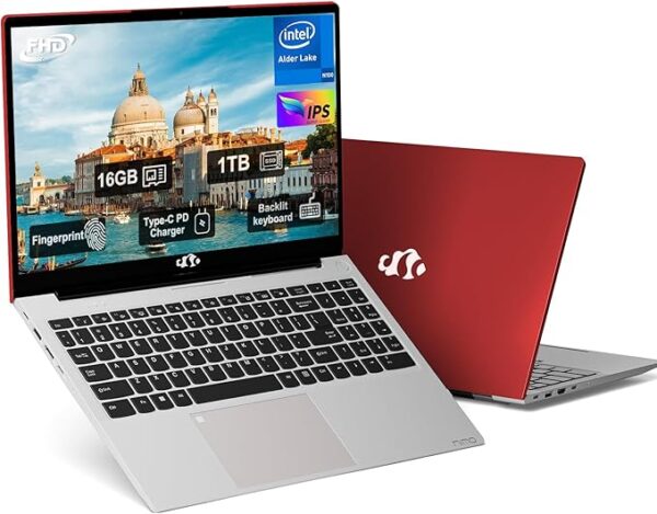 NIMO 15.6'' FHD IPS Student Laptop, 16GB RAM 1TB SSD, Intel Pentium Quad-Core N100(Beat to i3 1115G4, Up to 3.4GHz), 2 Years Warranty, Fingerprint, Backlit Keyboard, Wi-Fi 6，Win 11, Red