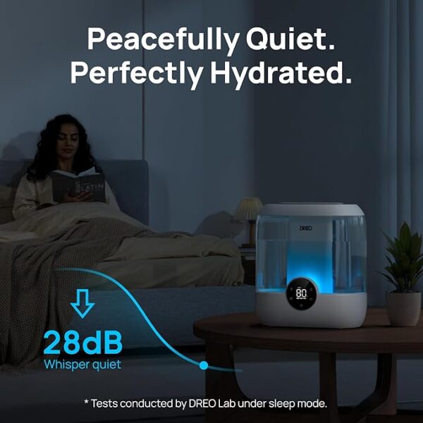 Dreo 6L Top Fill Humidifiers for Bedroom, 60H Runtime, 28 dB Quiet Supersized Cool Mist Humidifiers for Large Room, Air Humidifier for Home, Baby, Plant, Indoor, Night Light, Ultrasonic - Image 6
