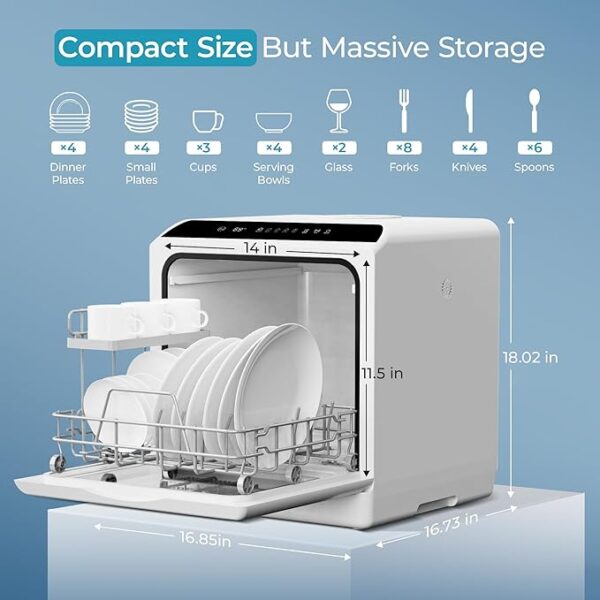 EUHOMY Mini Portable Dishwasher Countertop Compact Dishwashers, Tabletop Small Dishwasher with 5L Built-in Water Tank with 6 Modes and Baby Care for Apartments& RVs, No Hookup Needed - Image 5