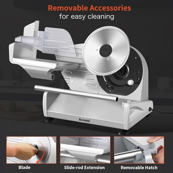 Meat Slicer, 200W Meat Slicer Machine for Home, DC Motor Quiet Deli Slicer with 2 Removable 7.5'' Stainless Steel Blades, Adjustable Dial for 0-15mm, Electric Food Slicer for Meat, Cheese, Bread - Image 3