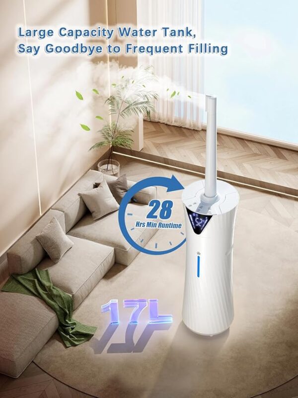 Smart Humidifier Large Room for 2000 sq ft, 17L/4.5Gal Humidifiers for Bedroom with Wi-Fi App & Remote Control, Ultrasonic Cool Mist Large Humidifiers for Home with Essential Oil Box, 3 Speed - Image 5