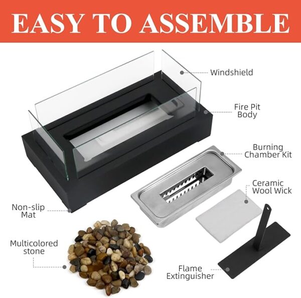 Tabletop Fire Pit - Safer Stainless Steel Small Table Fireplace with Cobblestone for Dinner Parties, Smores Maker - Indoor/Outdoor Portable Mini Table Top Firepit - Housewarming Gift - Image 4