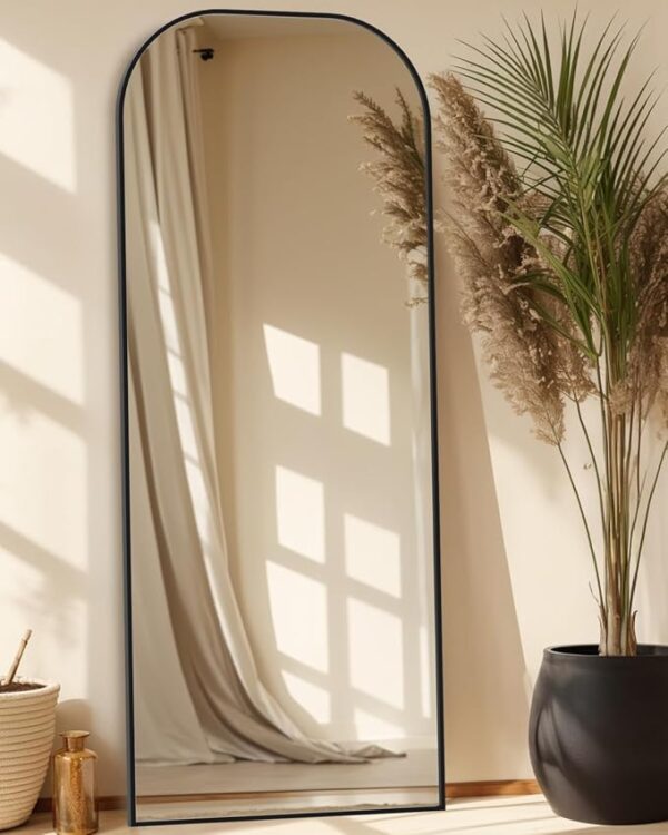 Antok Full Length Mirror, 71"x28" Floor Mirror Freestanding, Arched Floor Standing Large Mirror Full Body Mirror with Stand for Bedroom, Hanging Mounted Mirror for Living Room, Black