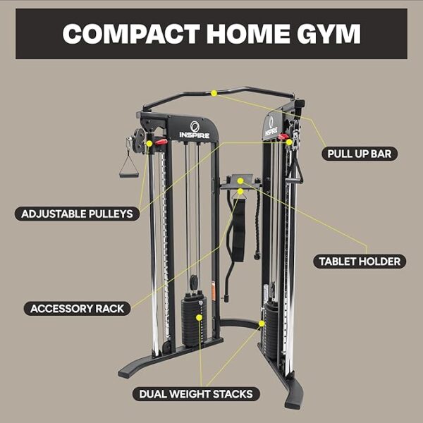 Inspire Fitness FTX Functional Trainer - Compact at Home Workout Machine with Accessories - Space Saving Design - Home Gym Cable Machine and Two 165 lb Weight Stacks - Image 2