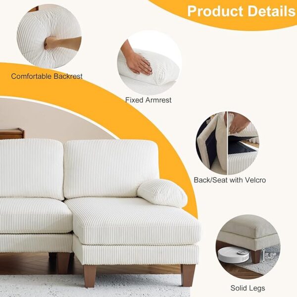 Karl home U-Shape Sectional Sofa Couch 111" Modern 4-Seat Sofa with Chaises Corduroy Fabric Upholstered Covertible Couch with Wood Grain Legs for Living Room, Reception Room, Apartment, Beige - Image 4