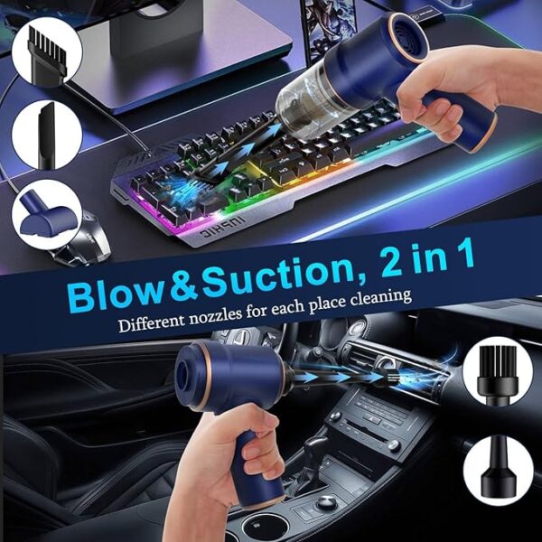 KMM Handheld Car Vacuum Cleaner, 9000Pa Vacuum Cleaner and Air Duster, 120W High Power Wet and Dry Handheld Car Vacuum Cleaner with LED Light and Multi-Nozzles for Car, Home, Office, Pet - Image 6