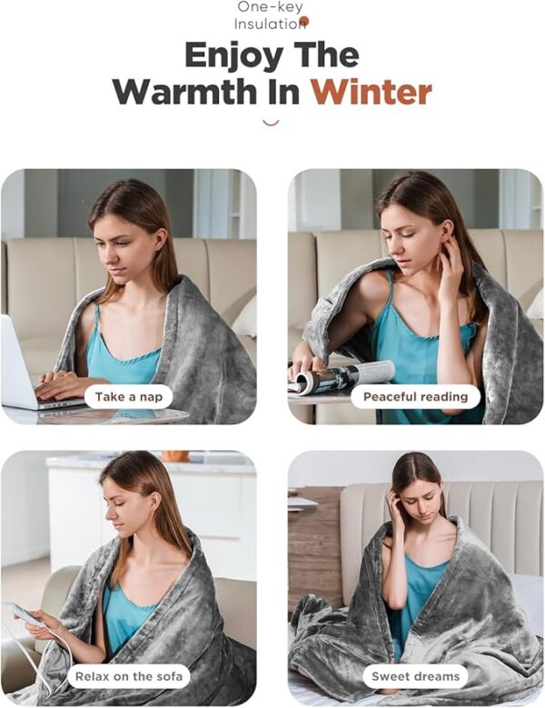 Heated Throw Blanket with 1-9 hrs Timer Auto-Off & 8 Heating Levels,Flannel Electric Blanket Throw ETL Certification,Machine Washable Full Body Warming Blankets - Image 4