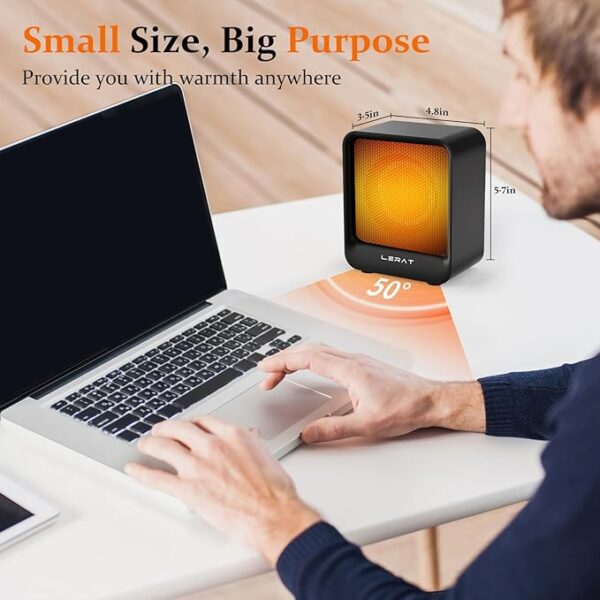 Electric Space Heater, Small Heater for Indoor Use, 500 Watts High Output & 2 Speeds, Mini Personal Heater for Office Desk Camping, Black - Image 5