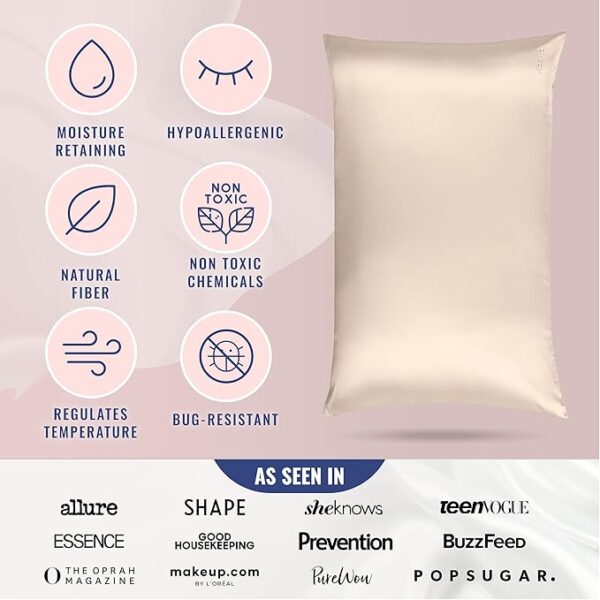 Blissy Silk Pillowcase - 100% Pure Mulberry Silk - 22 Momme 6A High-Grade Fibers - Silk Pillow Cover for Hair & Skin - Regular, Queen & King with Hidden Zipper (Standard, Champagne) - Image 5