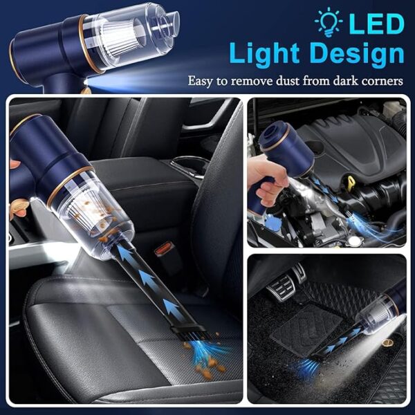 KMM Handheld Car Vacuum Cleaner, 9000Pa Vacuum Cleaner and Air Duster, 120W High Power Wet and Dry Handheld Car Vacuum Cleaner with LED Light and Multi-Nozzles for Car, Home, Office, Pet - Image 5
