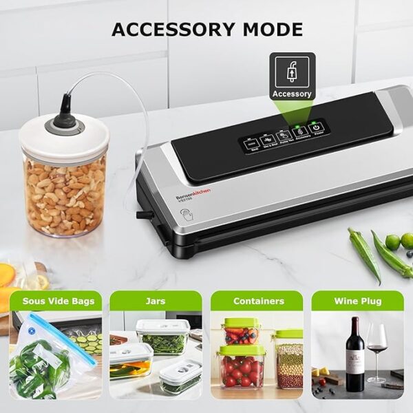 [Updated 2025] Bonsenkitchen Vacuum Sealer Machine + 40 Vacuum Bags, Fast-Compact/Multi-Functional Food Vacuum Sealer with External Vacuum System, Silver - Image 5