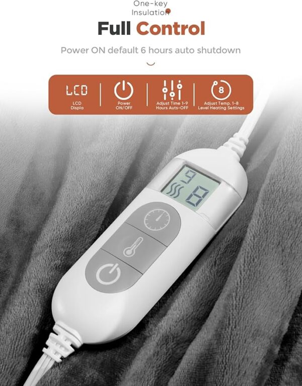 Heated Throw Blanket with 1-9 hrs Timer Auto-Off & 8 Heating Levels,Flannel Electric Blanket Throw ETL Certification,Machine Washable Full Body Warming Blankets - Image 5