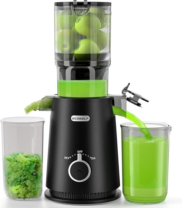 Juicer Machines, ECOSELF Cold Press Juicer with 4.35" Large Feed Chute Fit Whole Fruits and Vegetables, Juice Extractor Self Feeding Effortless for Batch Juicing, Easy to Clean, High Juice Yield