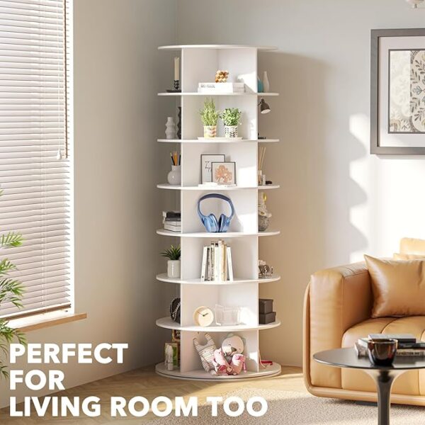 SpaceAid 7 Tier Rotating Shoe Rack Tower, Spinning Shoe Display Lazy Susan, Revolving 360 Shoe Rack Storage Round Carousel, Vertical Handbag Rotate Shoes Closet Organization (7-Tier White) - Image 5