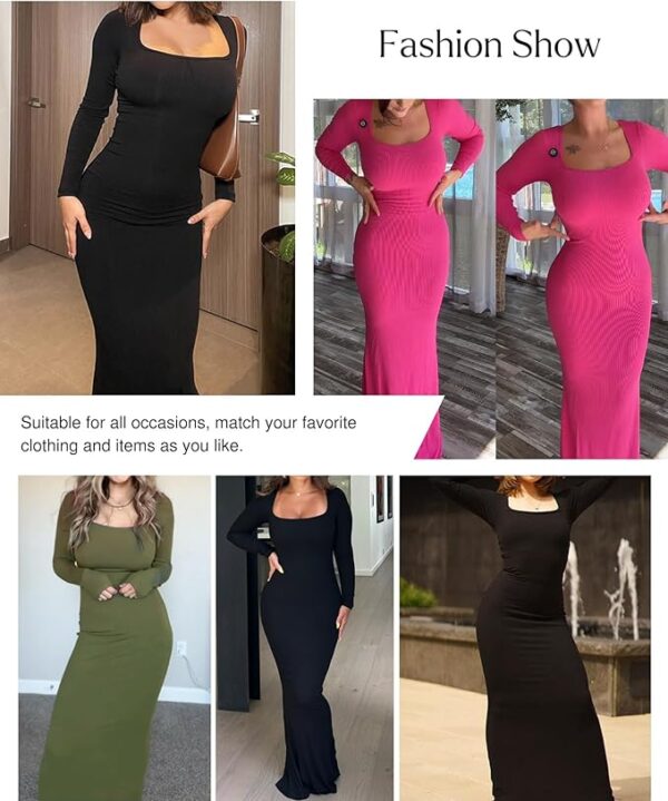 Popilush Long Sleeve Maxi Dress Bodycon Cocktail Dress Shapewear Tummy Control Fall Formal Dresses Built-in Bra - Image 3
