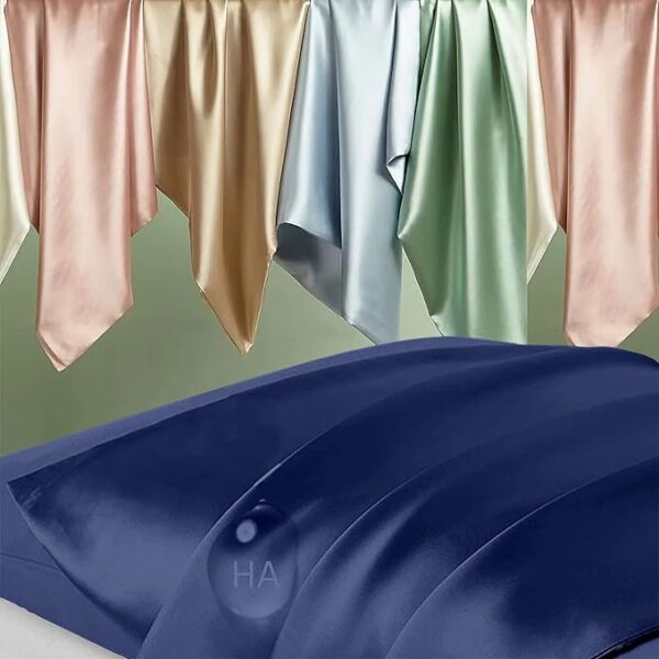 Silk Pillowcase for Hair and Skin, Mulberry Silk Pillow Cases Queen Size, Anti Acne Cooling Beauty Sleep Both Sides Natural Silk Satin Pillowcases with Hidden Zipper, Gifts for Women Men, Navy Blue - Image 4