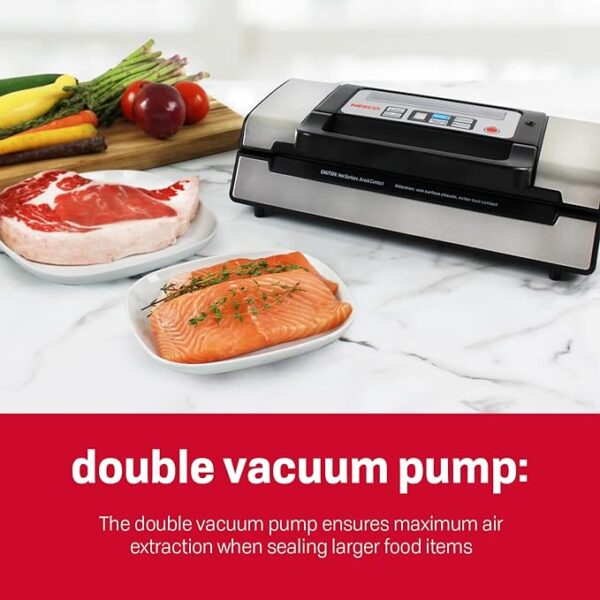 Nesco Deluxe Food VS-12 Vacuum Sealer, 130 Watts, Kit Bags & Viewing Lid, Compact, Silver - Image 4