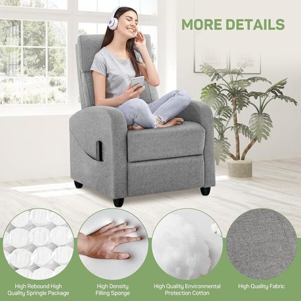 Recliner Chair with Massage and Lumbar Support, Small Fabric Home Theater Seating, Adjustable Modern Reclining Chair for Adults in Living Room - Image 4