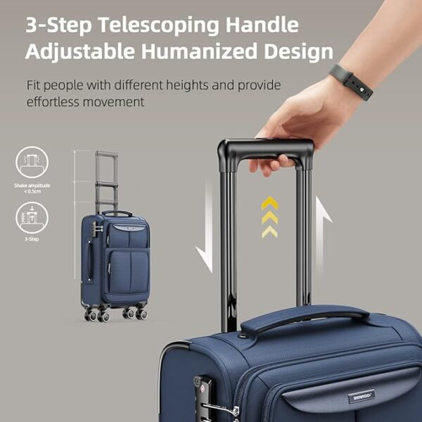 SHOWKOO Luggage Sets 3 Piece Softside Expandable Lightweight Durable Suitcase Sets Double Spinner Wheels TSA Lock Blue (20in/24in/28in) - Image 3