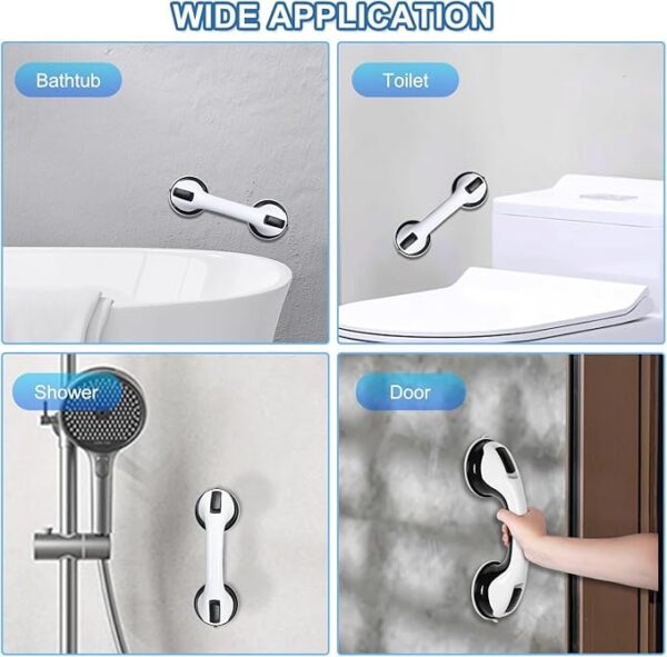 Grab Bars for Bathtubs and Showers, 2 Pack Shower Handle 12 Inch Strong Suction Shower Bar, Safety Bars for Shower Chair, Bathroom Grab Bar for Senior -Black White - Image 3