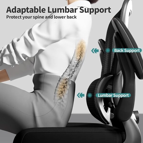 Office Chair - Ergonomic Desk Chair with Adjustable Lumbar Support, Mesh Computer Chair, Executive Chair for Home Office Comfortable Lumbar Support (Black) - Image 5