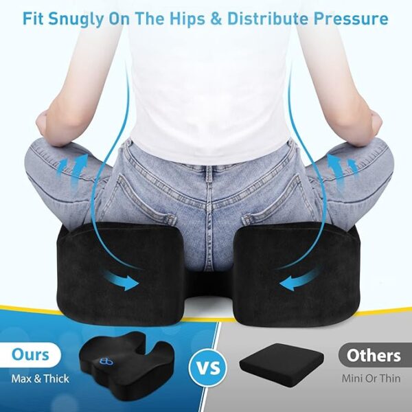 BlissTrends Seat Cushion,Thick Memory Foam Cushions for Office Chair, Car Seat, Airplane, Relieving Pressure Tailbone Sciatica Back Pain for Long Sitting Office Workers, Car Drivers 4.7in Thick Black - Image 4