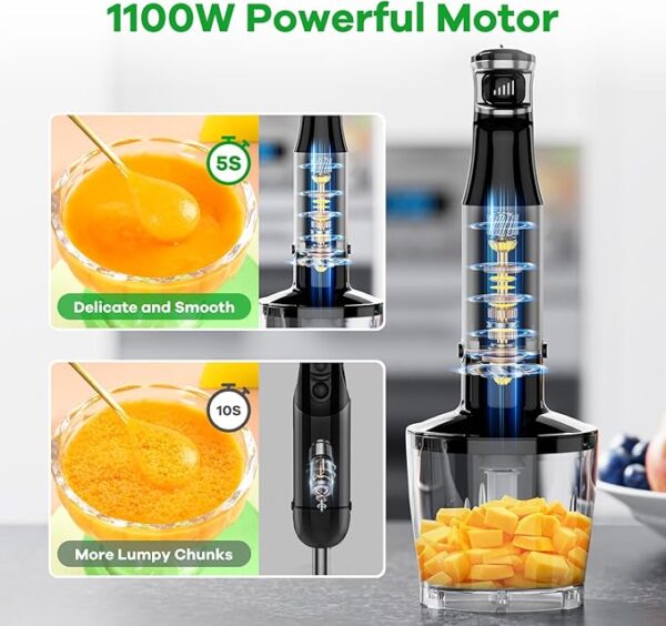 Immersion Blender Handheld Corded Hand Blender 1100W, Trigger Variable Speed 5 in 1 Stick Blender, Emulsion Blender with Chopper, Whisk and Frother for Soup, Baby Food and Smoothies - Image 5