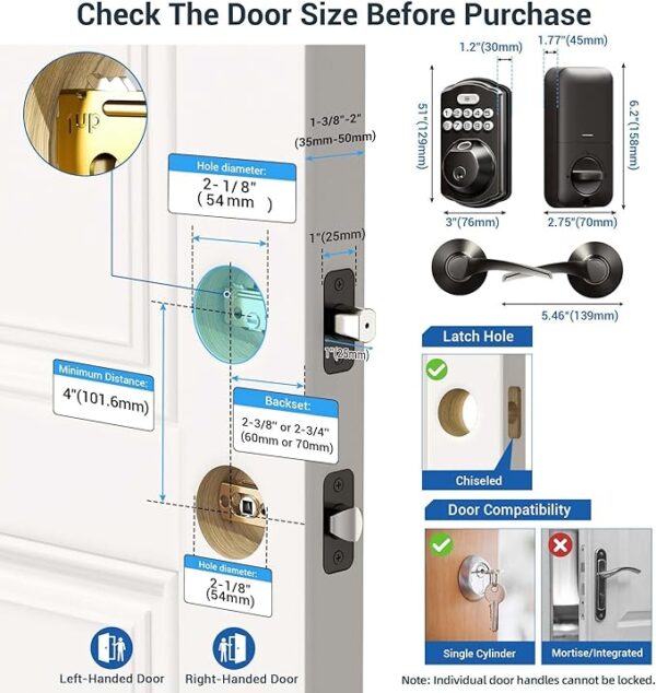 Veise Fingerprint Door Lock with 2 Lever Handles - Keyless Entry Door Lock, Electronic Keypad Deadbolt & Front Door Lock Handle Sets, Auto Lock & 1 Touch Locking, Easy Installation, Matte Black - Image 4