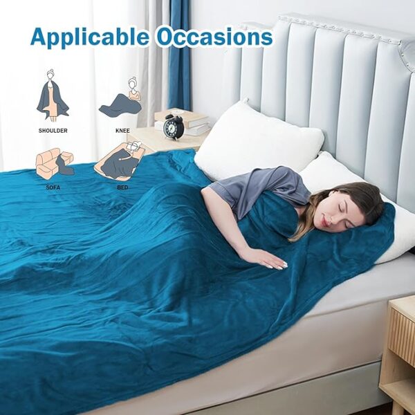 Electric Heated Blanket Twin Size 62"x84", Soft Flannel with 10 Hours Auto Off & 5 Heating Levels, Machine Washable, Home Office Use,Blue - Image 3