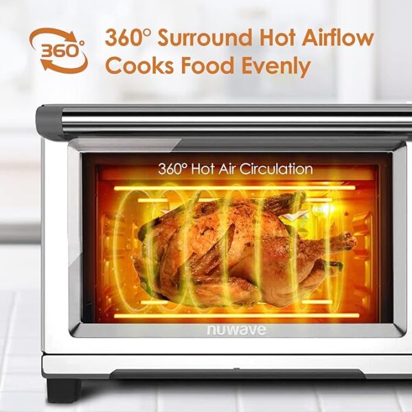 Nuwave Bravo Air Fryer Toaster Smart Oven, 12-in-1 Countertop Convection, 30-QT XL Capacity, 50°-500°F Temperature Controls, Top and Bottom Heater Adjustments 0%-100%, Brushed Stainless Steel Look - Image 4