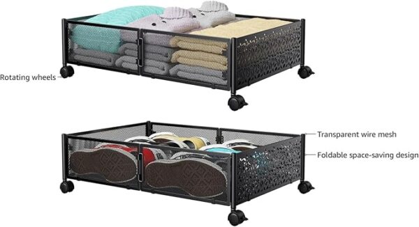 Under Bed Storage, Under the Bed Storage Containers with Wheels, Under Bed Shoe Storage Organizer Drawer, Tool-free Assembly Metal Underbed Storage Containers for Bedroom Clothes Shoes Blankets -2Pack - Image 5