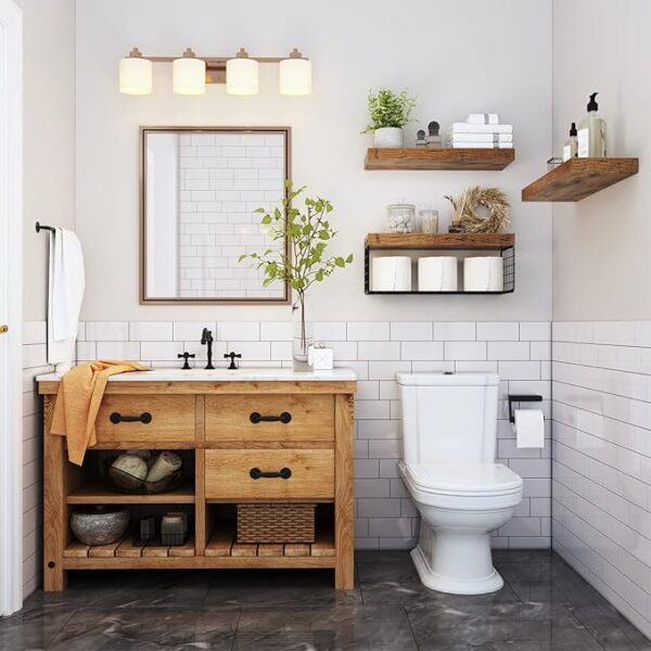 QEEIG Bathroom Shelves Over Toilet Wall Mounted Floating Shelves Farmhouse Shelf Toilet Paper Storage Small 16 inch Set of 3, Rustic Brown (019-BN3) - Image 4