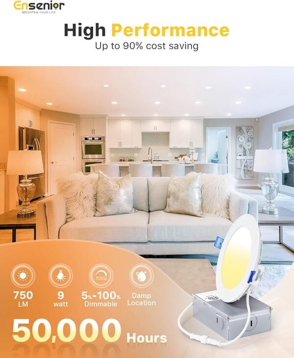Ensenior 16 Pack 4 Inch LED Recessed Ceiling Light, Dimmable, 2700K-5000K 5CCT, 750LM 9W 120V, High Brightness Canless Wafer Downlight - ETL&FCC&IC - Image 4
