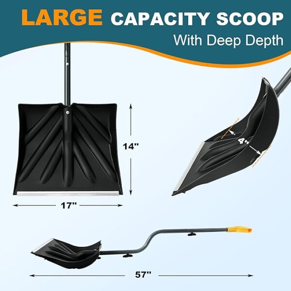 Snow Shovel for Driveway 17-Inch Wide Ergonomic Heavy Duty Snow Removal Winter Tool 57” Long with Bent Handle Aluminum Edge Sharp Blade for Car Garage - Image 5