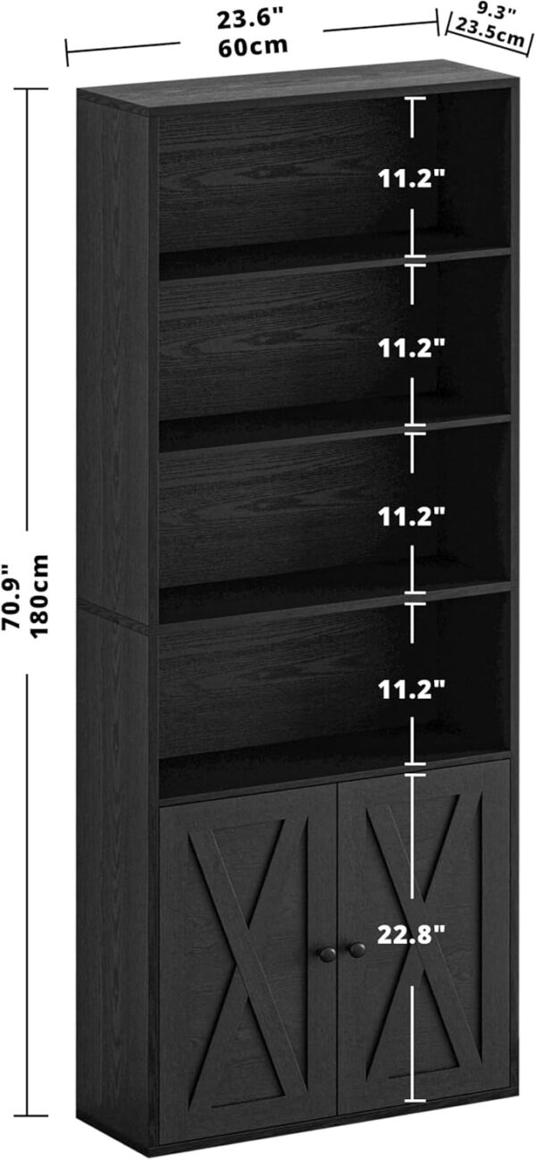 IRONCK Industrial Bookshelves and Bookcases with Doors Floor Standing 6 Shelf Display Storage Shelves 70 in Tall Bookcase for Home Office, Living Room - Image 2