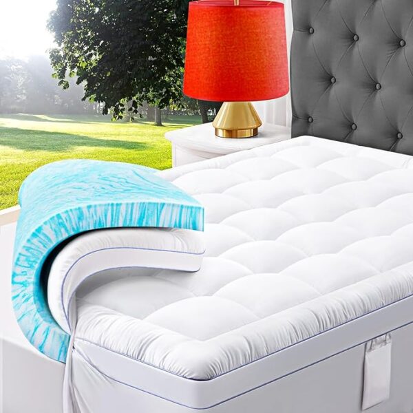 ABENE 3 Inch Dual Layer Memory Foam Mattress Topper King, 2 Inch Memory Foam Plus 1 Inch Down Alternative Pillowtop Mattress Pad, with Bedside Pocket, Support for Back Pain (King, White)