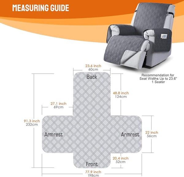 VANSOFY 100% Waterproof Recliner Chair Covers, Recliner Cover Non-Slip Dog Chair Cover Furniture Protector Washable Slipcover with Pocket, Elastic Straps for Pets, Dogs(Dark Gray, 23.6") - Image 3