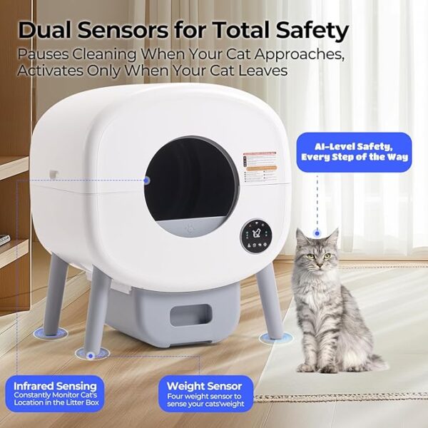 Self Cleaning Cat Litter Box: Extra Large Automatic Litter Box for Multiple Cats with Mat - Odor-Free Waste Disposal Litter Robot with App Control Ambient Light - Image 2