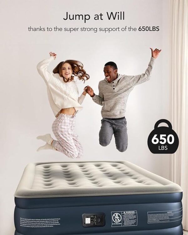 iDOO Queen Air Mattress with Built in Pump, 18 Raised Comfort Blow up Mattress, Upgraded Four Chamber Airbed, Inflatable Mattress for Guests and Home, colchon inflable, Air Bed, 650 lbs Max - Image 6