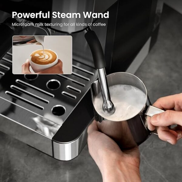 Kismile Espresso Machines with Grinder, 20 Bar Professional Espresso Maker with Removable Water Tank,Milk Frother Steam Wand for Latte&Cappuccino,Ideal for Home/Office(BLACK) - Image 3