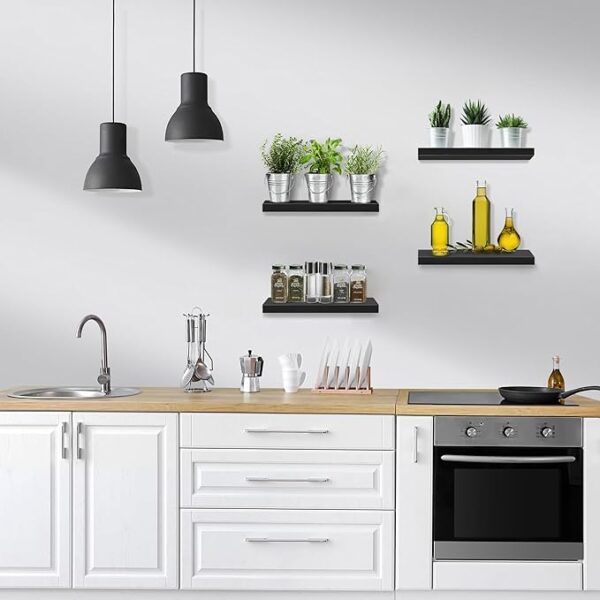 Sorbus Floating Shelves for Wall, 16" Black Bathroom Shelves Wall Mounted for Kitchen, Bedroom, Living Room, Bathroom Storage, Over Toilet, Hanging Book Shelf for Wall Home Decor (4 Pack) - Image 3