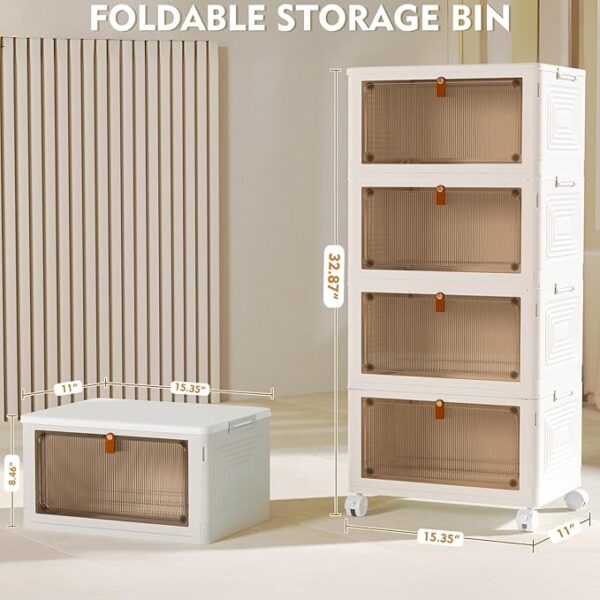 4 Tier Plastic Storage Bins with Lid 23QT, Stackable Storage Containers with Wheels, Folding Storage Boxes, Stackable Storage Bins, Closet Organizers and Storage for Living Room,Office,Dorm - Image 4
