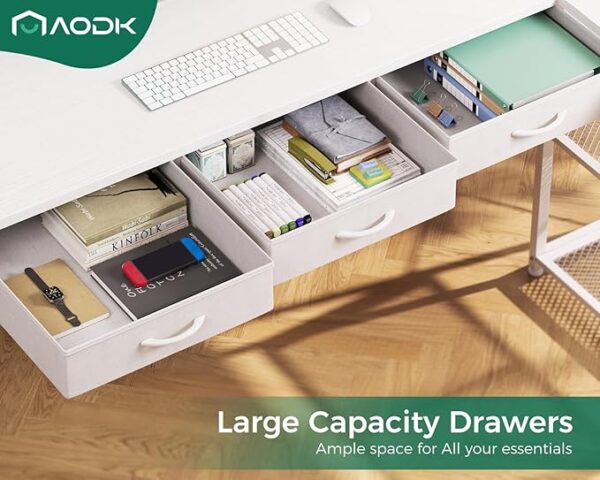 AODK 53 Inch L Shaped Computer Desk with Drawers, Corner Desk with Power Outlets & Reversible Storage Shelves, Movable CPU Stand for Home Office Gaming, White - Image 5