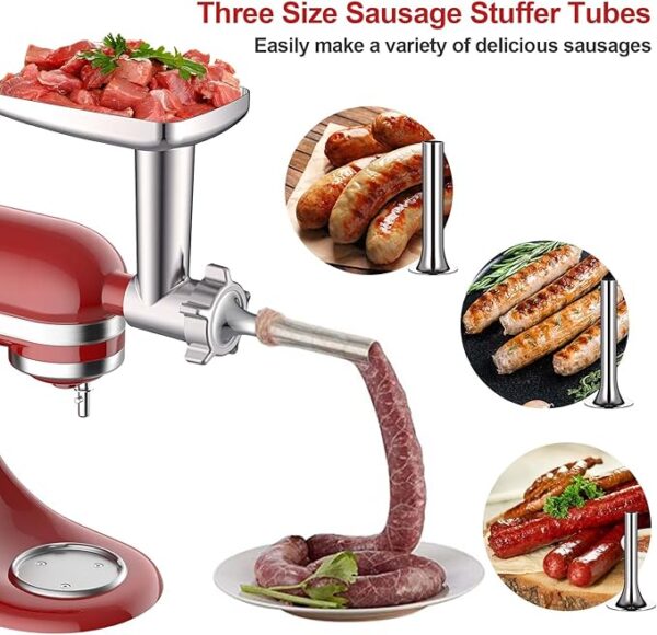 Meat Grinder & Slicer Shredder Attachments for KitchenAid Stand Mixer, Meat Grinder with Sausage Stuffer Tubesand and Slicer Shredder Set, 2 Pcs Attachment Set for KitchenAid Mixers By Cofun - Image 5